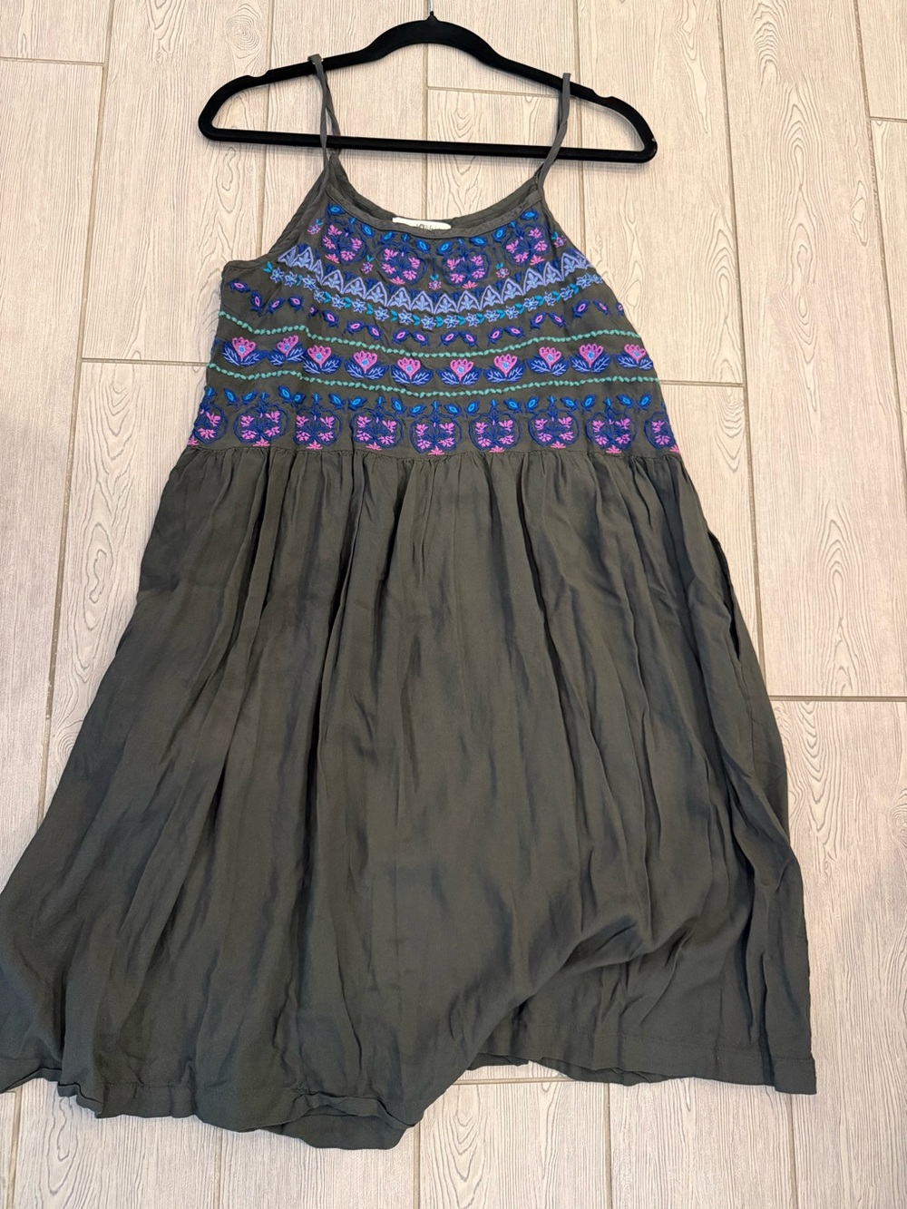 NL Charcoal and Purple Embroidery Sun Dress